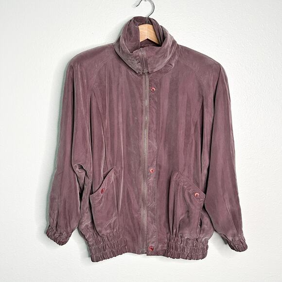 Vintage‎ Balla Valentina 100% Silk Dusty Purple Bomber Jacket women’s size M/L - Picture 10 of 12